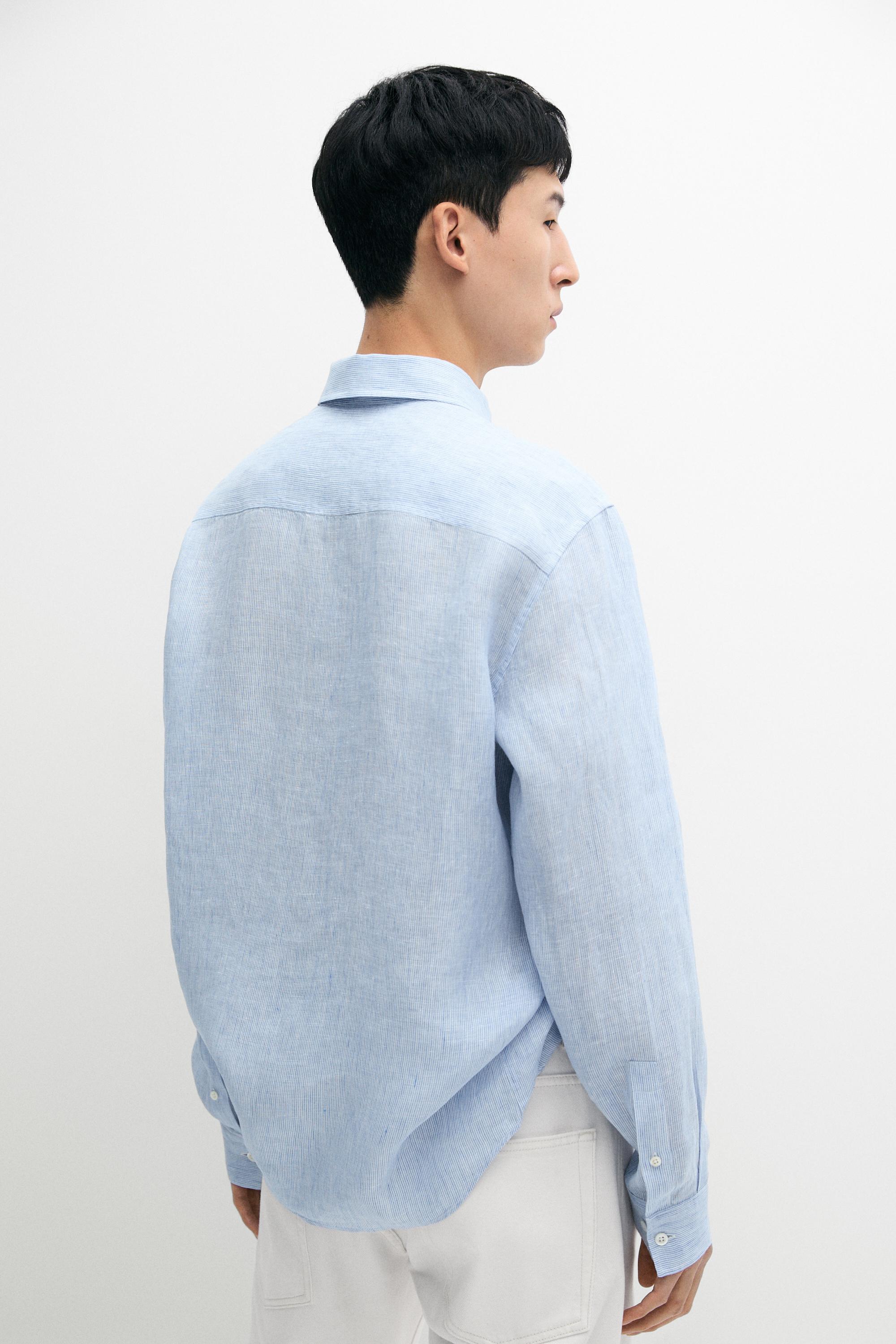 Regular fit pinstriped 100% linen shirt